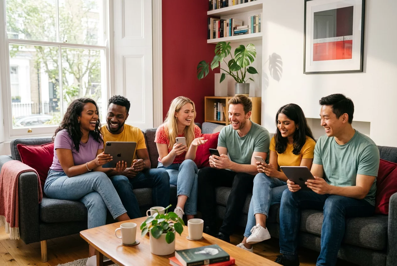 Friends playing social games together